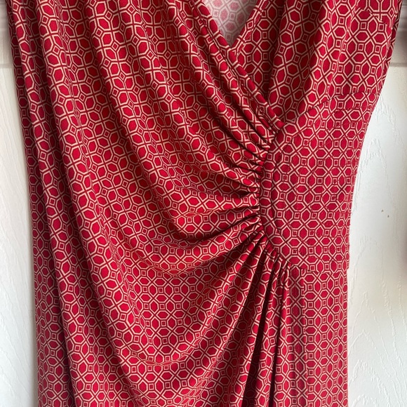HP💗 Laundry by Design Red Geometric Print Faux Wrap Dress Sz S - Picture 3 of 7